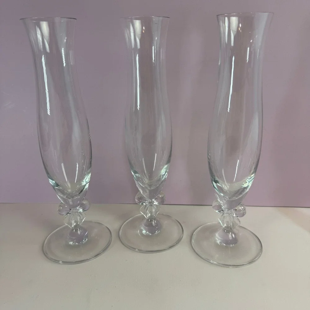 VTG Mikasa High Society Crystal Bud Vase Bow Ribbon 9.5